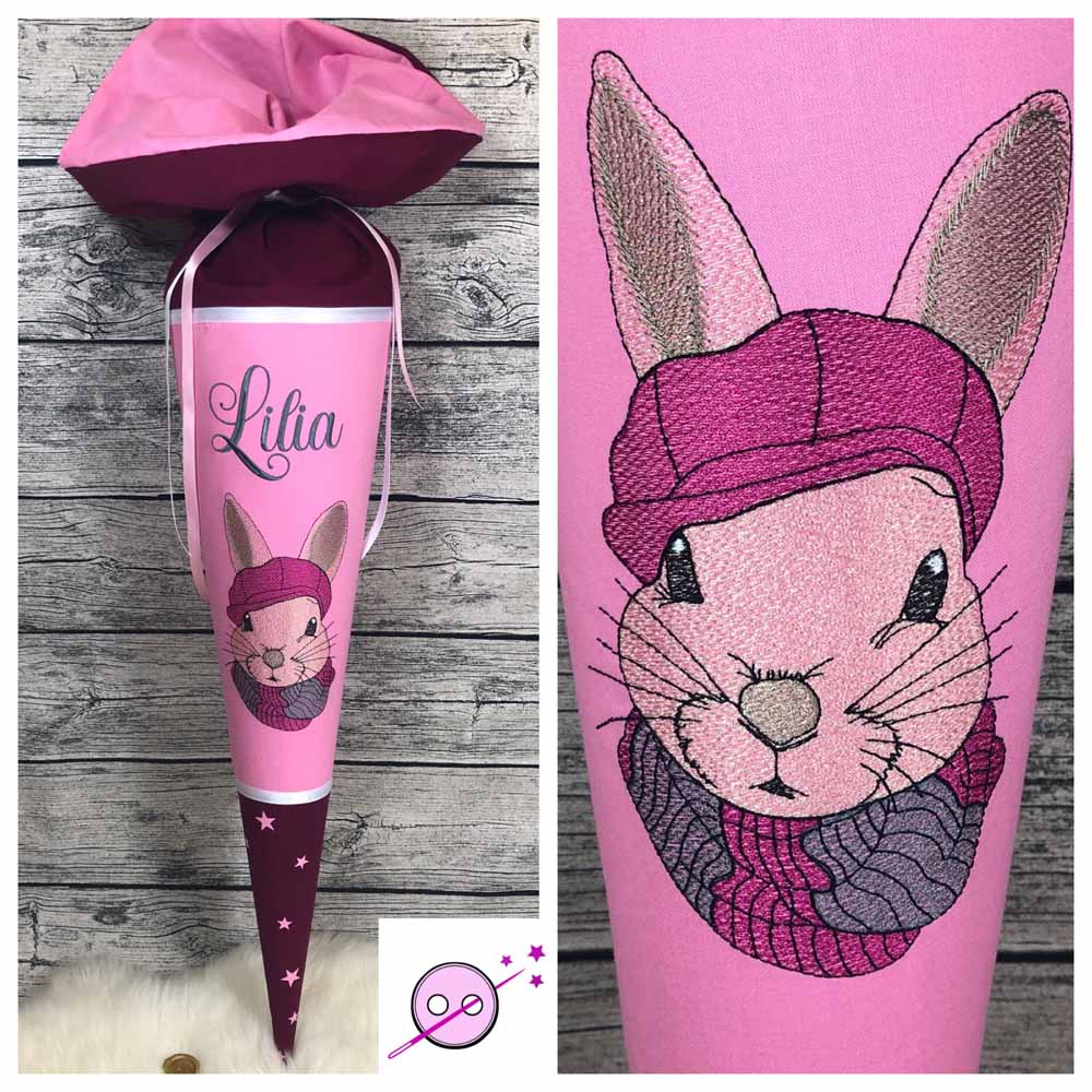 Schultüte Hase, Hase Zuckertüte aus Stoff, bestickt, individuell mit Name