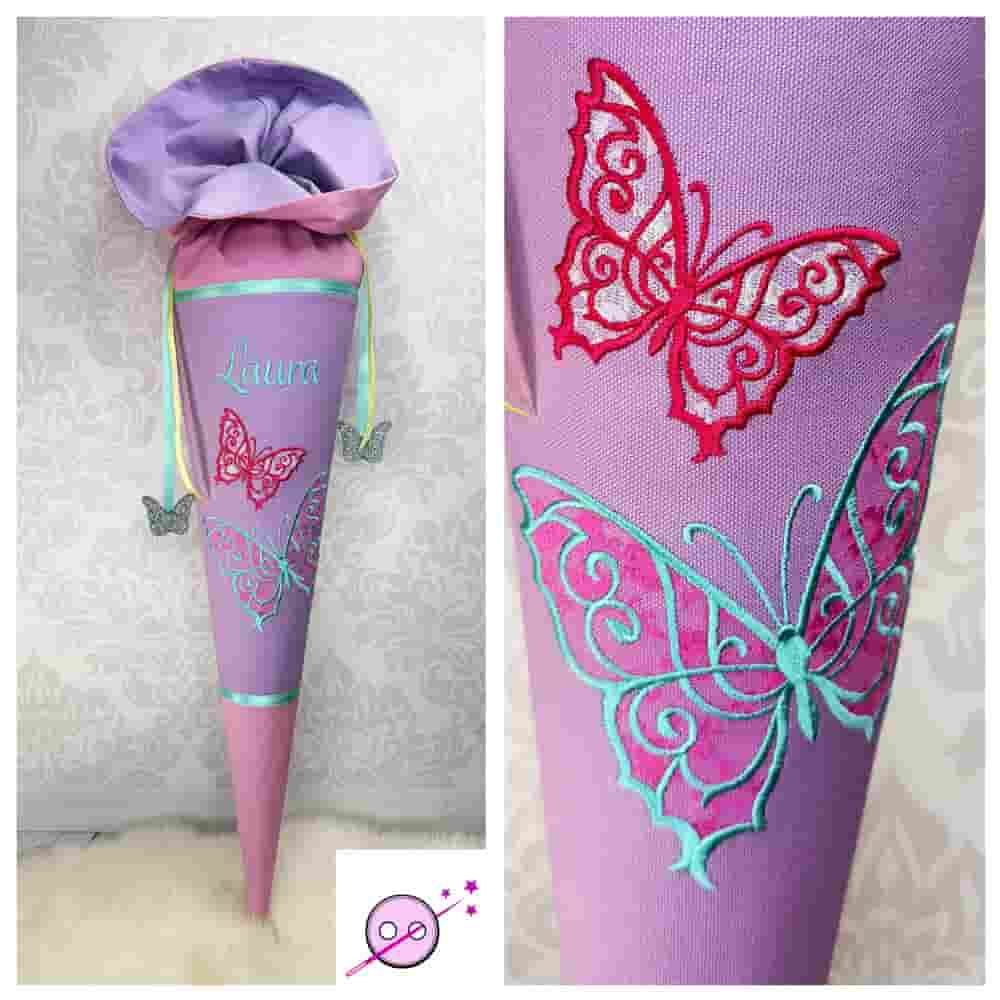 Schultüte aus Stoff bestickt mit einem Schmetterling