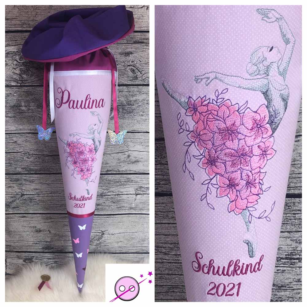 Ballerina Schultüte Zuckertüte Ballerina in rosa Blütenkleid