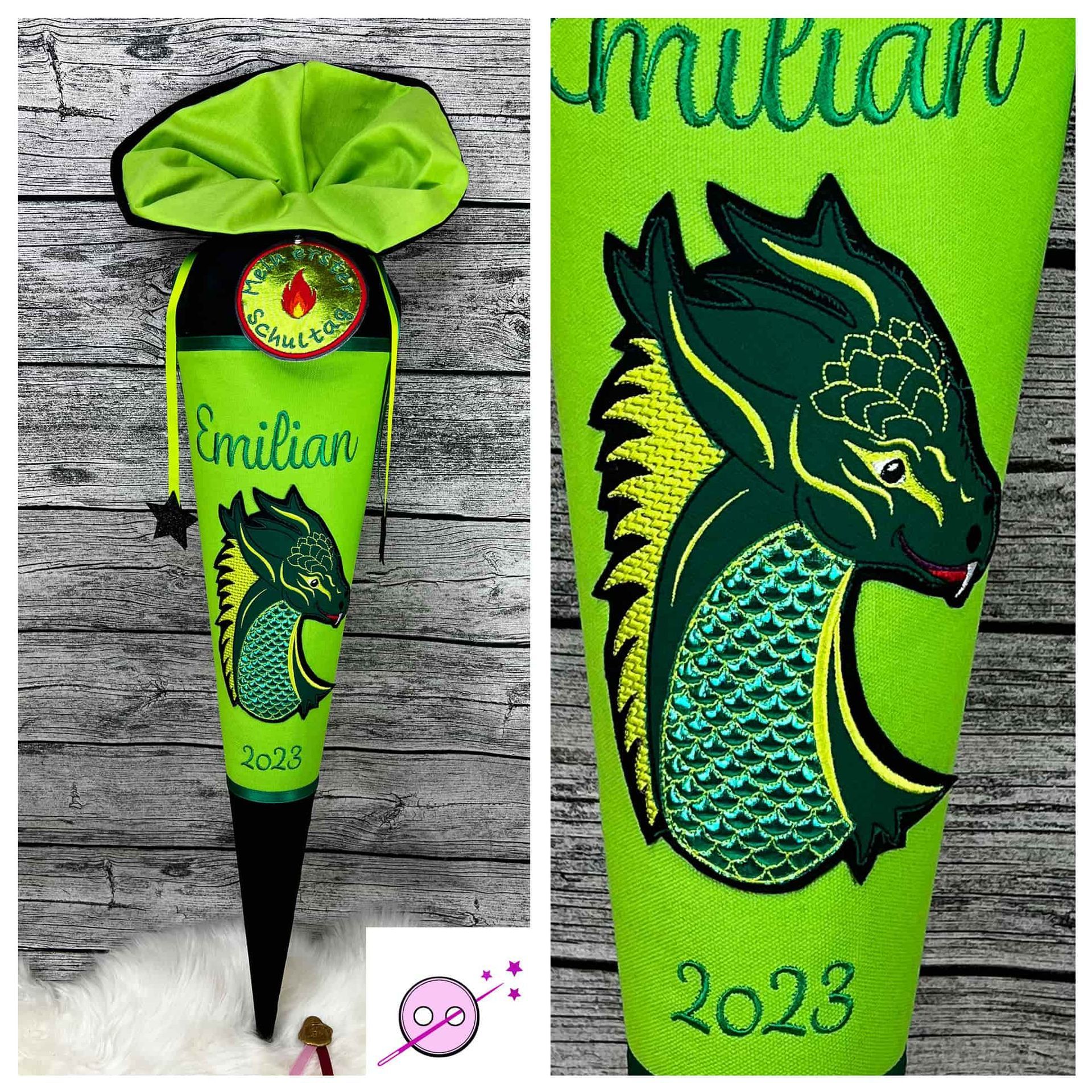 Drachenschultüte in 3D in grünen Farben