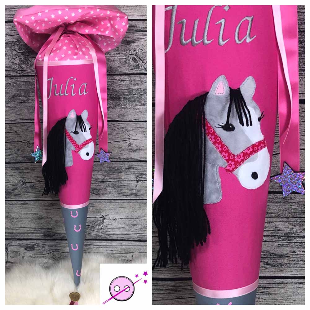 Pferd mit Mähne Schultüte in pink
