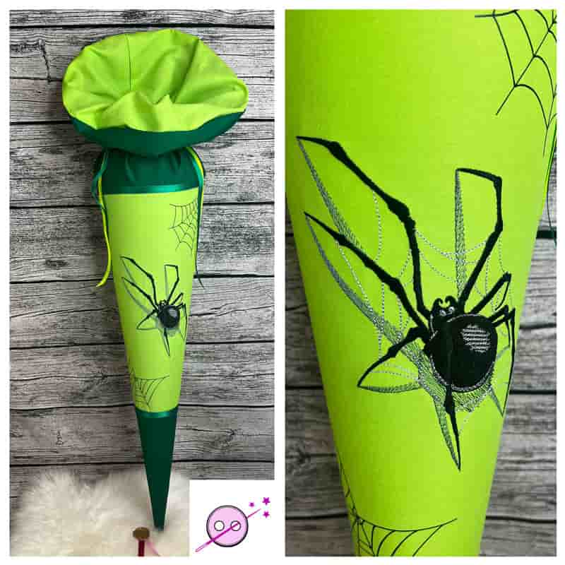 Schultüte mit einer Spinne in 3D und verschiedenen Grüntönen