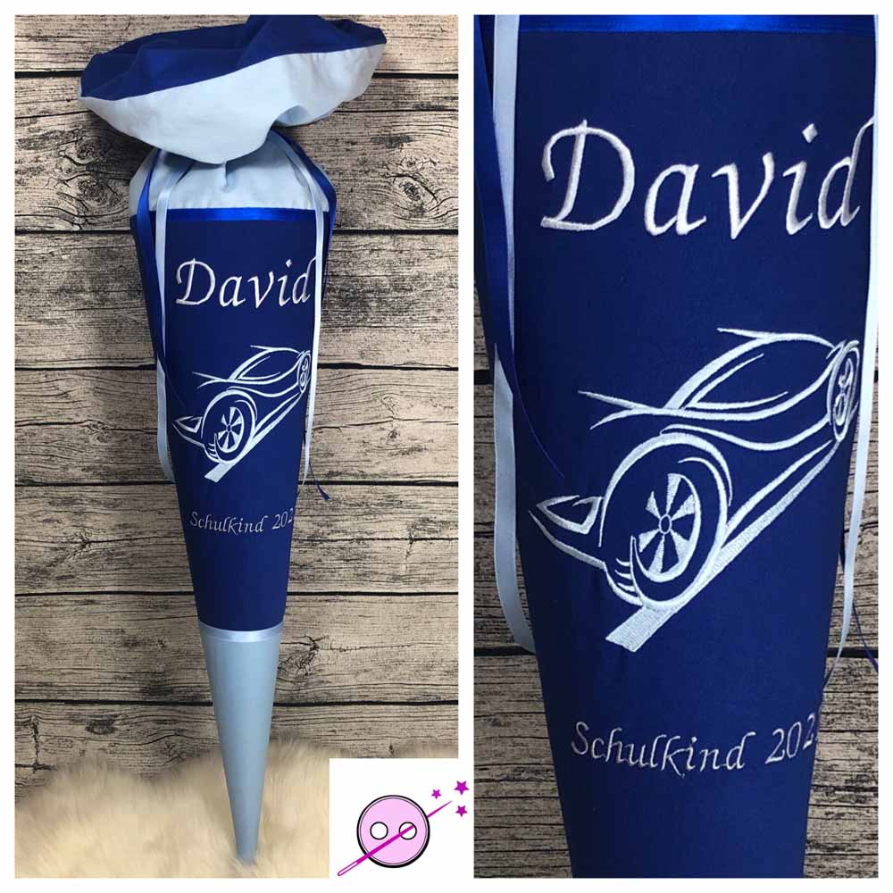 Sportwagen Schultüte in blau.