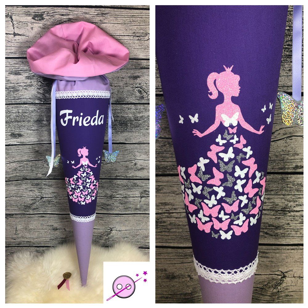 Schultüte Prinzessin mit Schmetterlingen im mega Glitzerlook