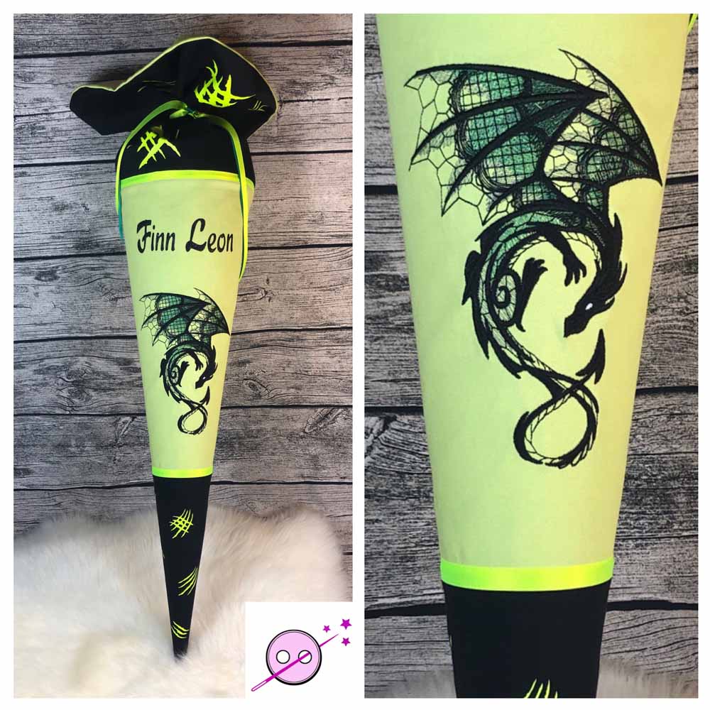 Schultüte Drache, Drachen Zuckertüte  in neongelb