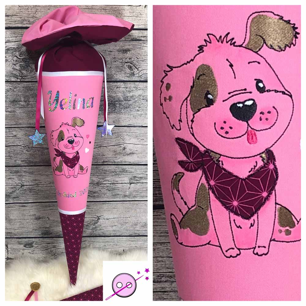 Zuckertüte mit Hund, Hunde Schultüte, Schultüte kaufen, Zuckertüte kaufen, Schultüte aus Stoff, Schultüte später Kissen