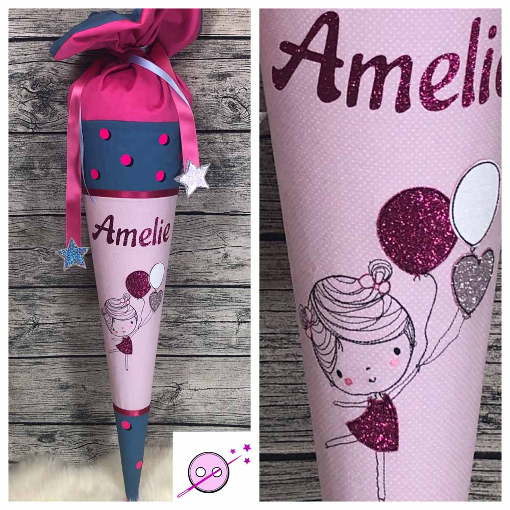 Schubidubär, Ergobag, Schultüte Mädchen mit Ballons, Mädchenschultüte, Ballon Schultüte, Luftballon, Glitzer Schultüte