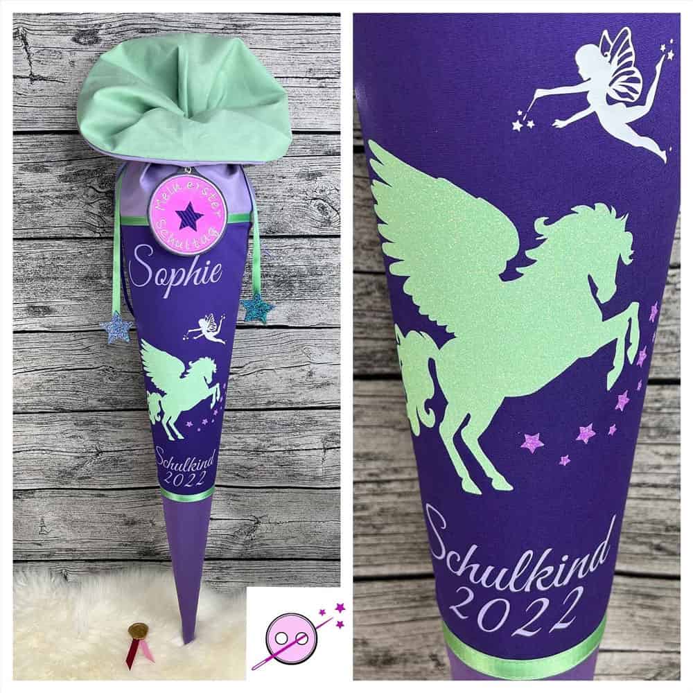 Schultüte Stoff mit Pegasus und einer Fee
