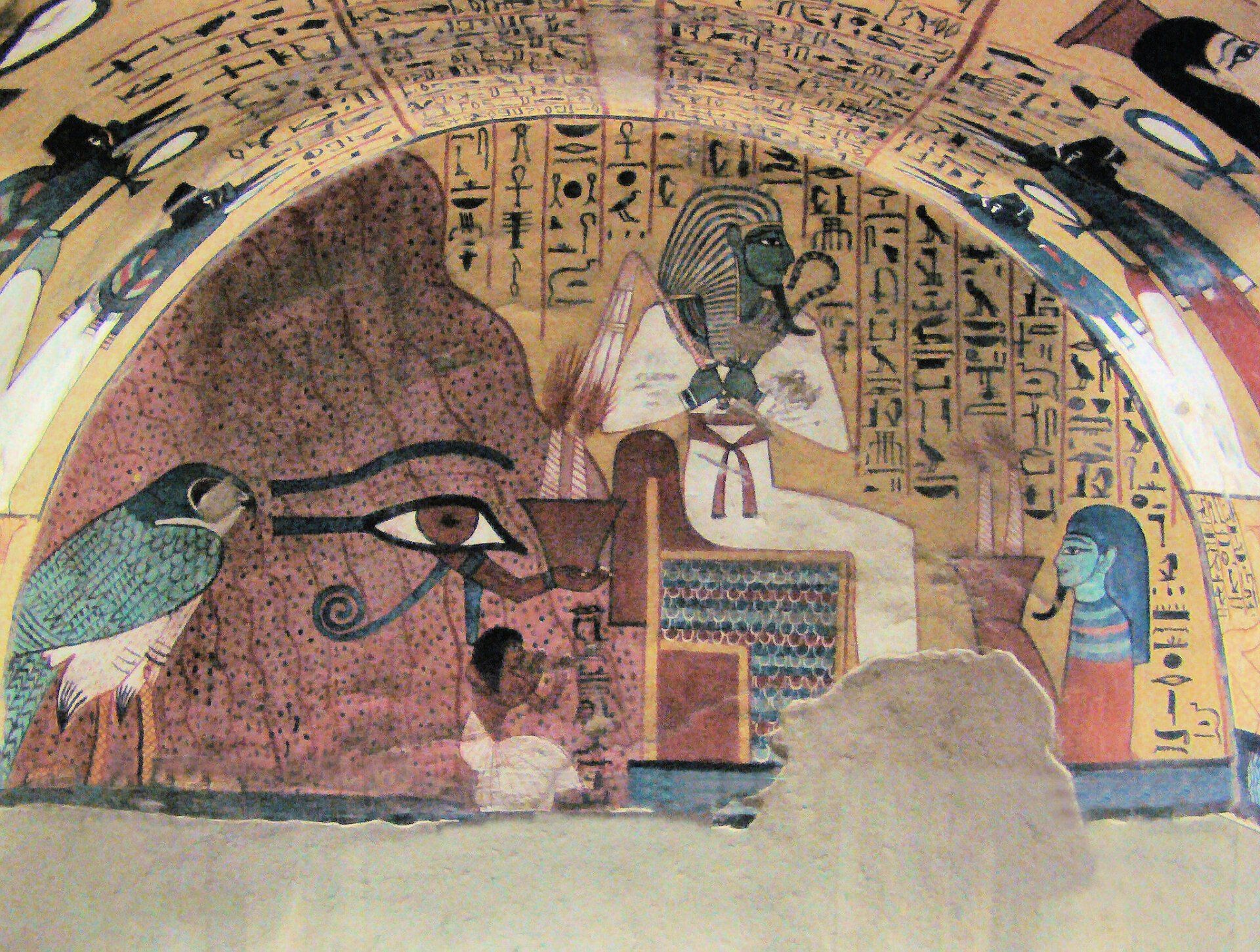 peinture morala vallée des artisans avec des Hiéroglyphes dieu et divinités égyptiennes louxor thèbes