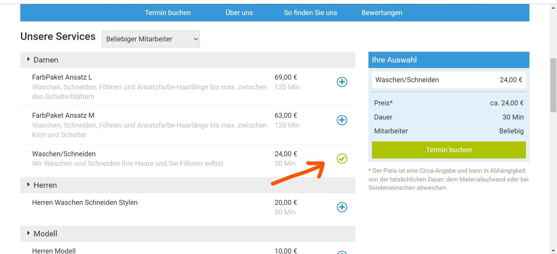 Online Termin buchen bei SC HAIRDESIGN: Friseur-Leistungen auswählen