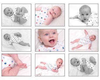 montage of nine pictures of a baby 4 months old