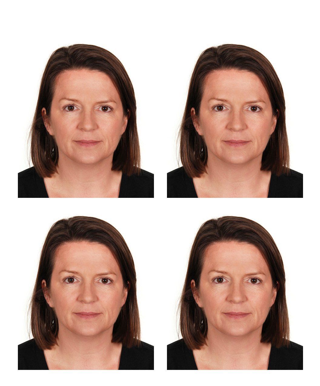 set of passport pictures of a lady