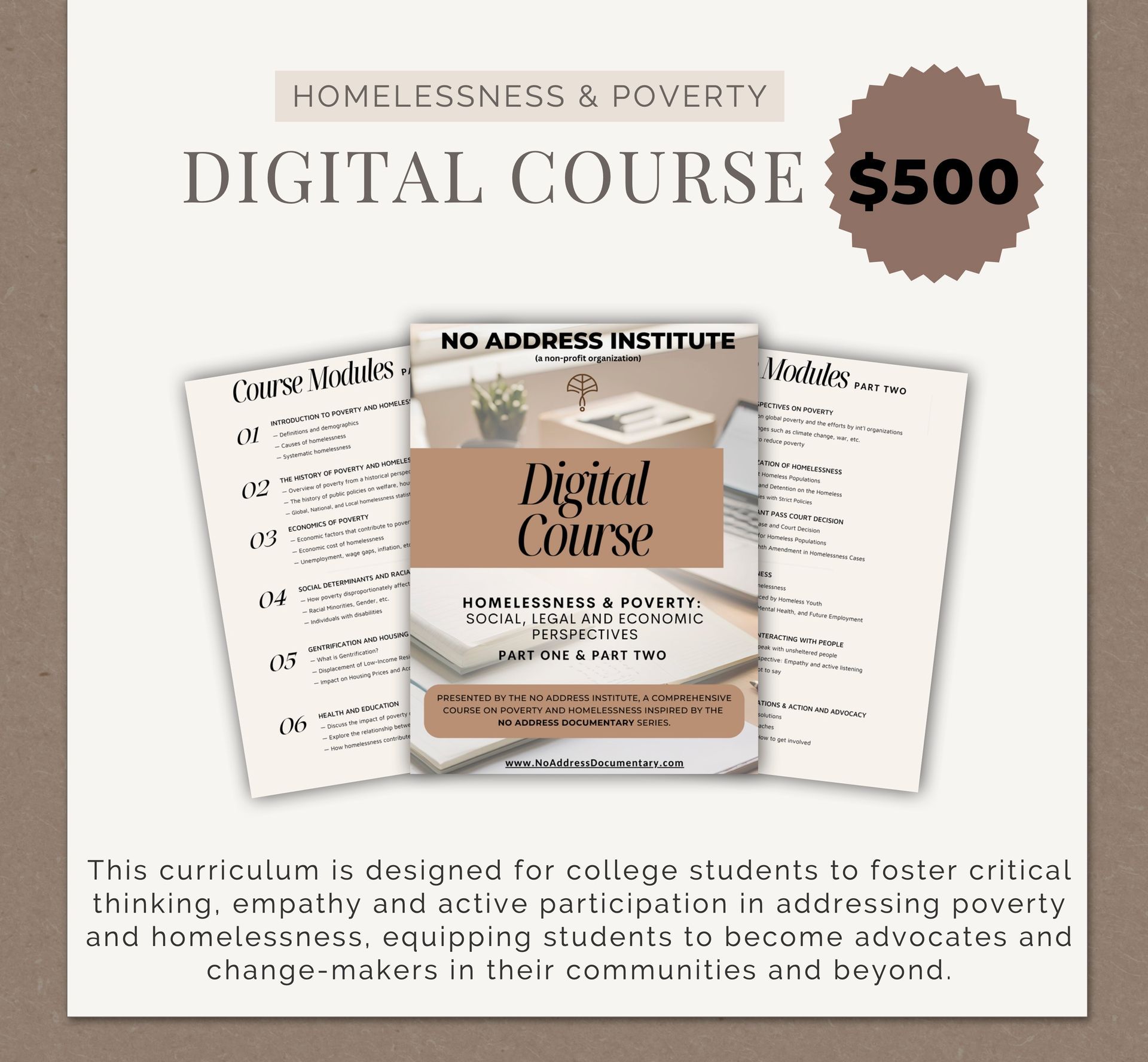 Promotional sale for homelessness and poverty studies for colleges and universities