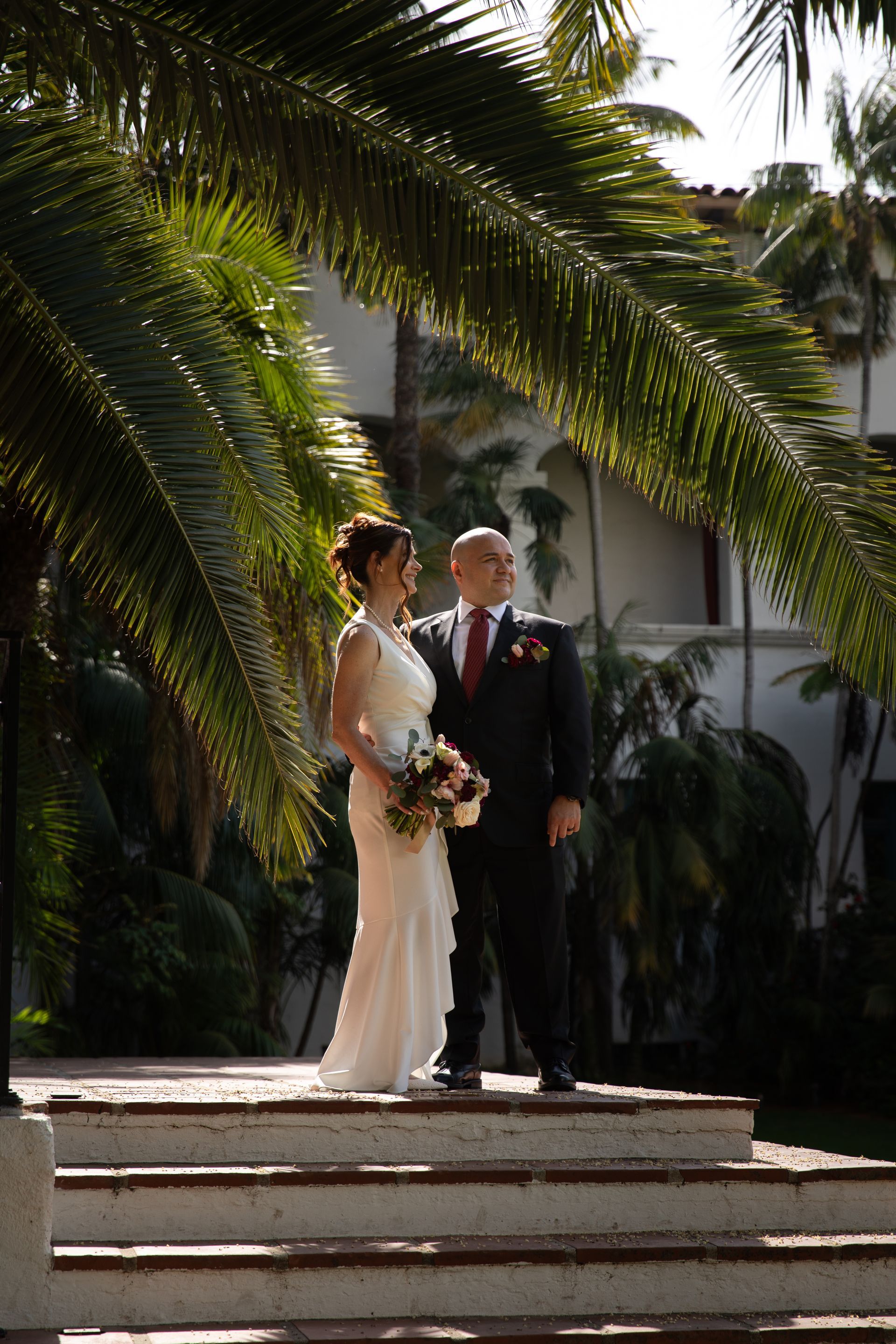 Amanda and Gerry elopement captured by wedding photo and video team, POP Media LA, at the Santa Barbara Courthouse in Santa Barbara, California.