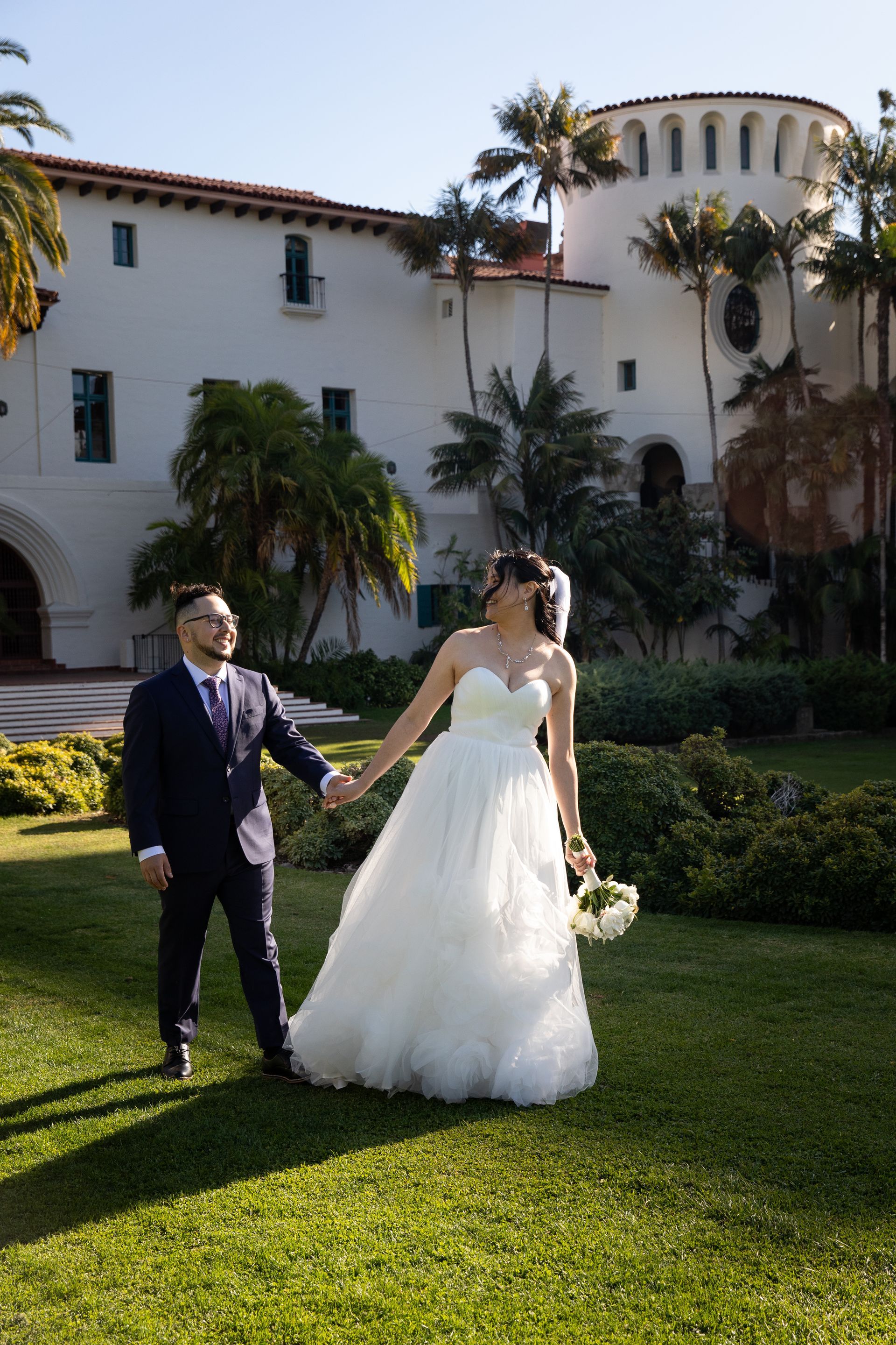 Kat and Demis elopement captured by wedding photo and video team, POP Media LA, at the Santa Barbara Courthouse in Santa Barbara, California.