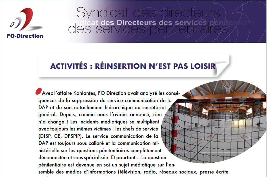 ACTIVITES EN DETENTION ACTIVITES EN DETENTION