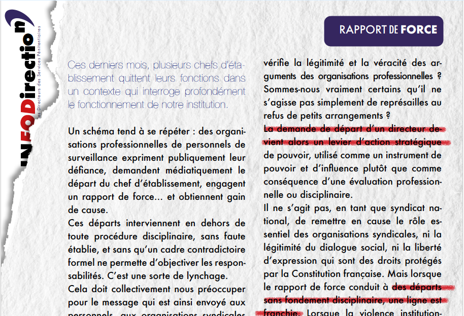 RAPPORT DE FORCE RAPPORT DE FORCE