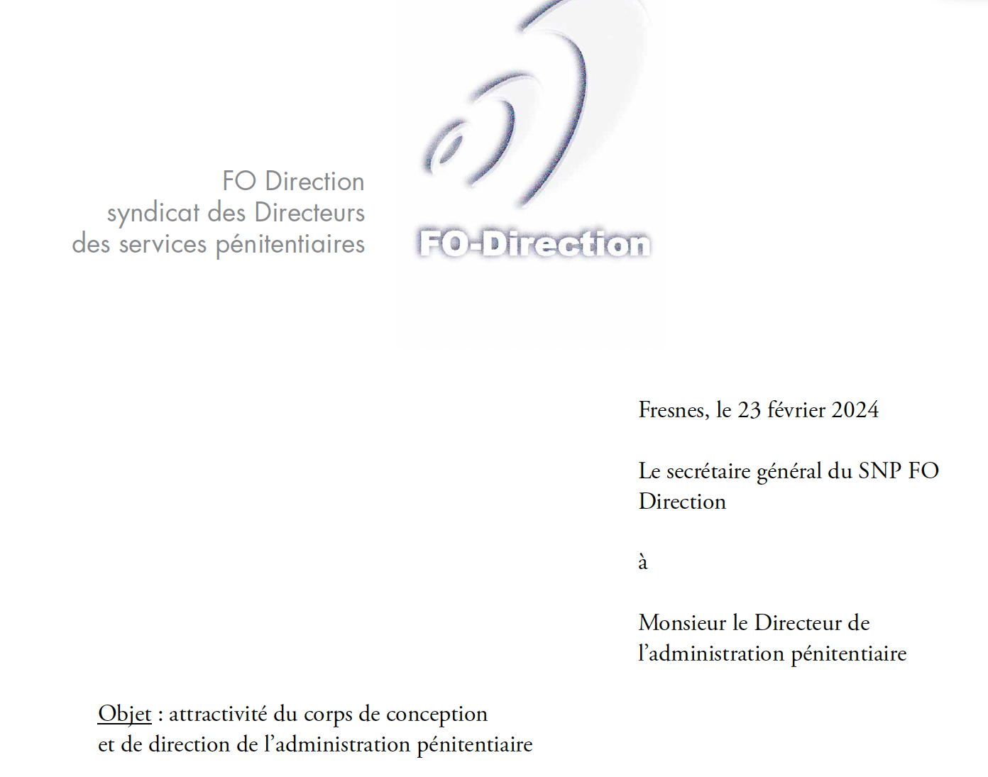 Courrier au Directeur de l'administration pénitentiaire