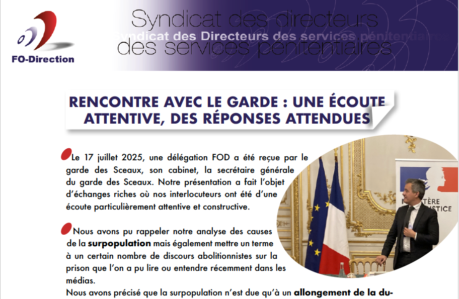 RENCONTRE DU 17 JUILLET AVEC LE GARDE DES SCEAUX RENCONTRE DU 17 JUILLET AVEC LE GARDE DES SCEAUX