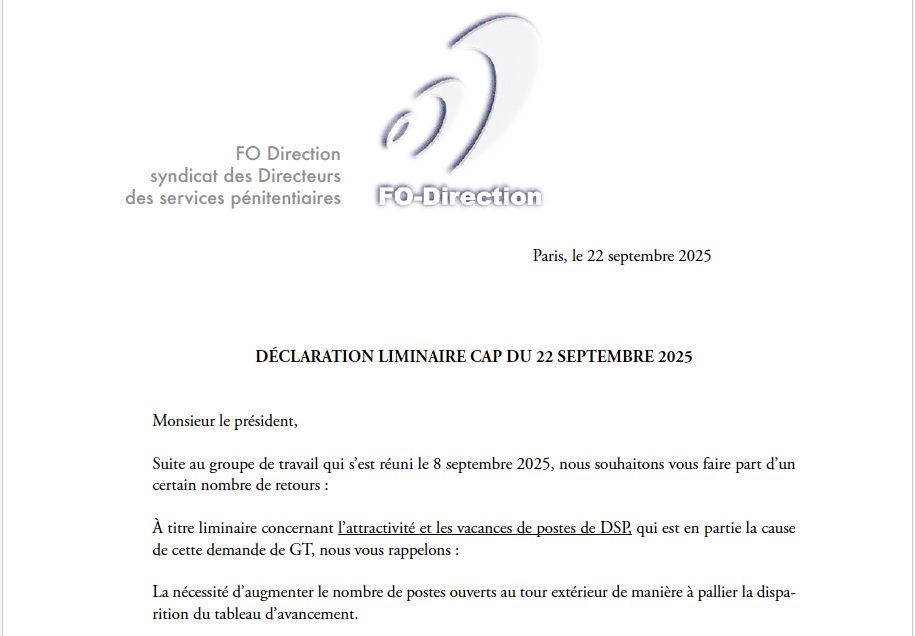 DÉCLARATION LIMINAIRE CAP DU 22 SEPTEMBRE DÉCLARATION LIMINAIRE CAP DU 22 SEPTEMBRE