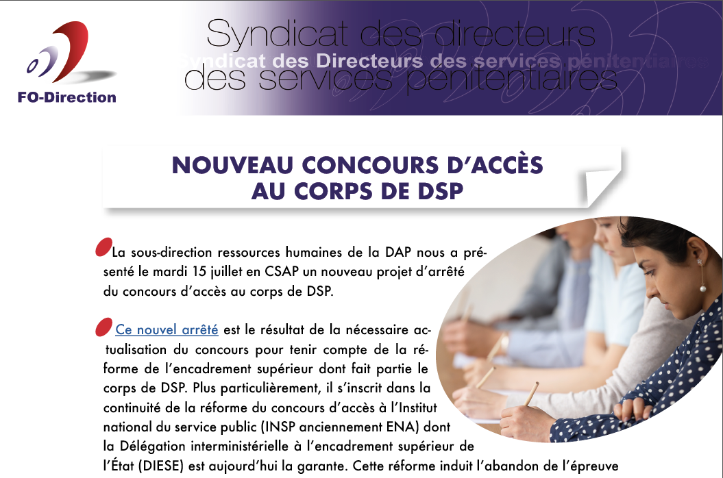 NOUVEAU CONCOURS D'ACCES AU CORPS DES DSP NOUVEAU CONCOURS D'ACCES AU CORPS DES DSP