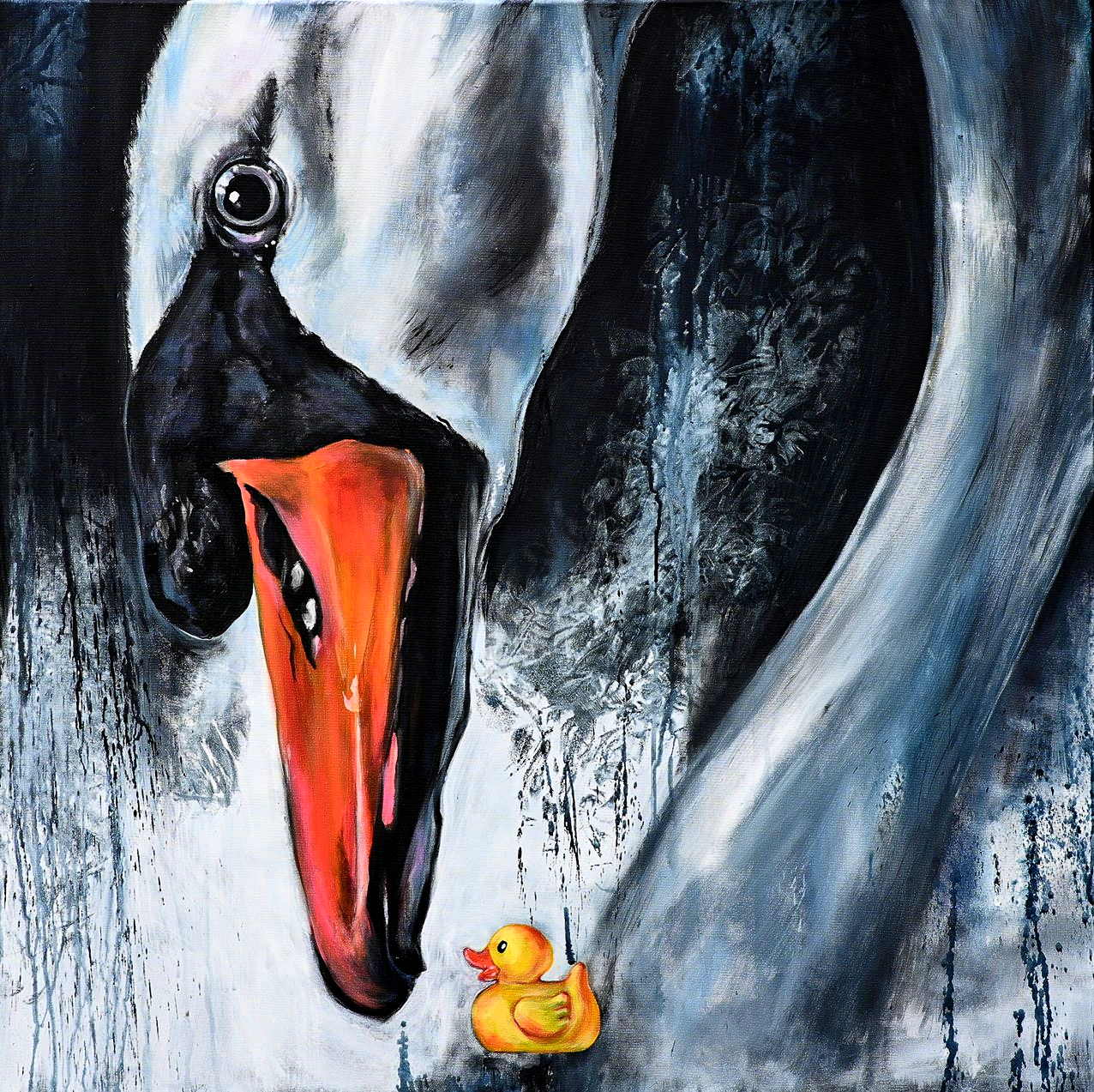 Der einsame Schwan mit seiner Plastikente