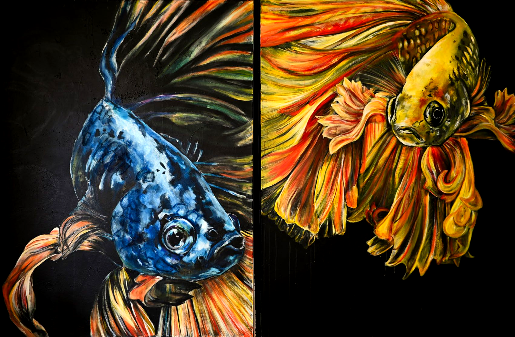 Gemälde 2-teilig l Kampffische l 120 x 160 cm