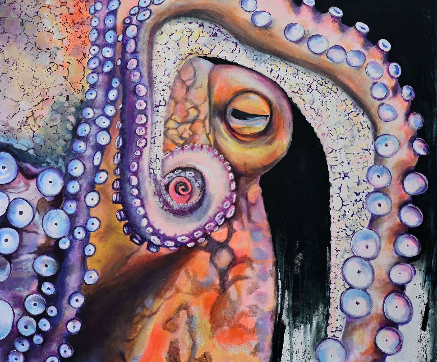 Ich spiele mit Farben, Kontrasten und Perspektiven, um die Vielschichtigkeit der Krake sichtbar zu machen.