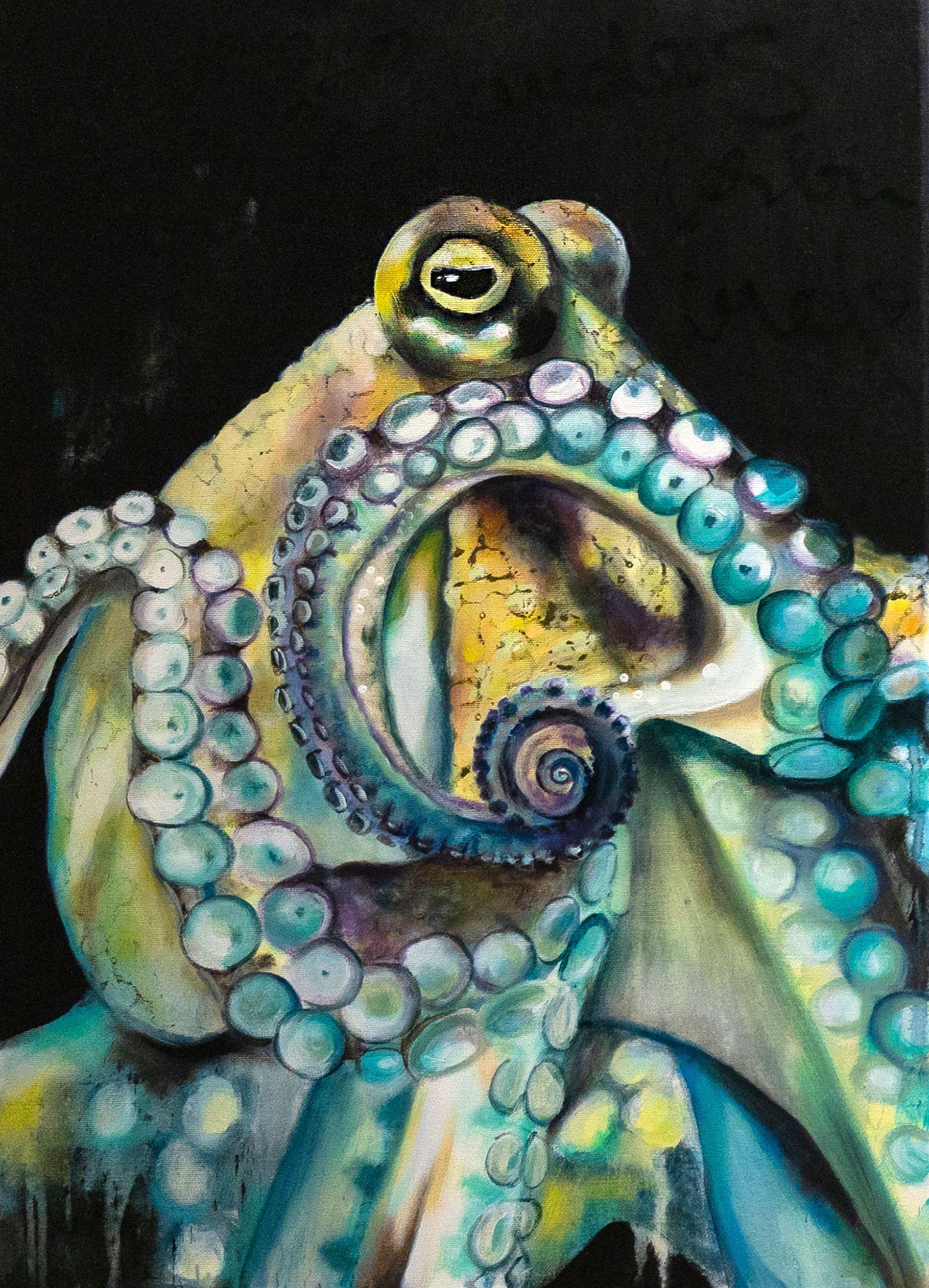 Linien, Saugnäpfe, Bewegung beim Krake. Die Farben fließen, die Form bleibt nie dieselbe.