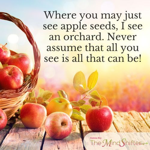 Basket of apples on wood with sunset hues. Quote from The MindShifter about vision beyond what’s visible.