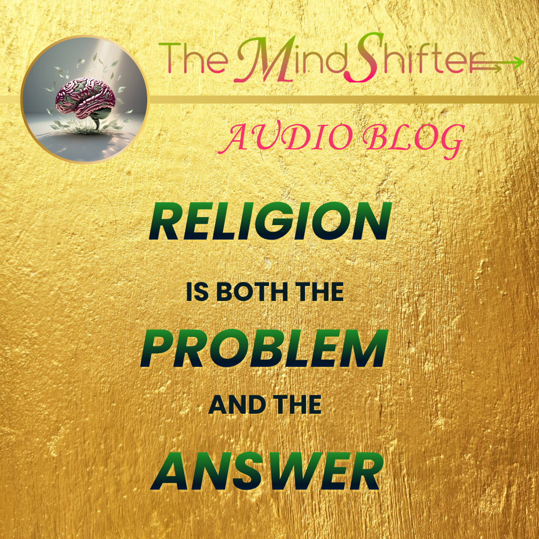 The MindShifter Audio Blog cover art with brain-tree logo on gold textured background, episode title