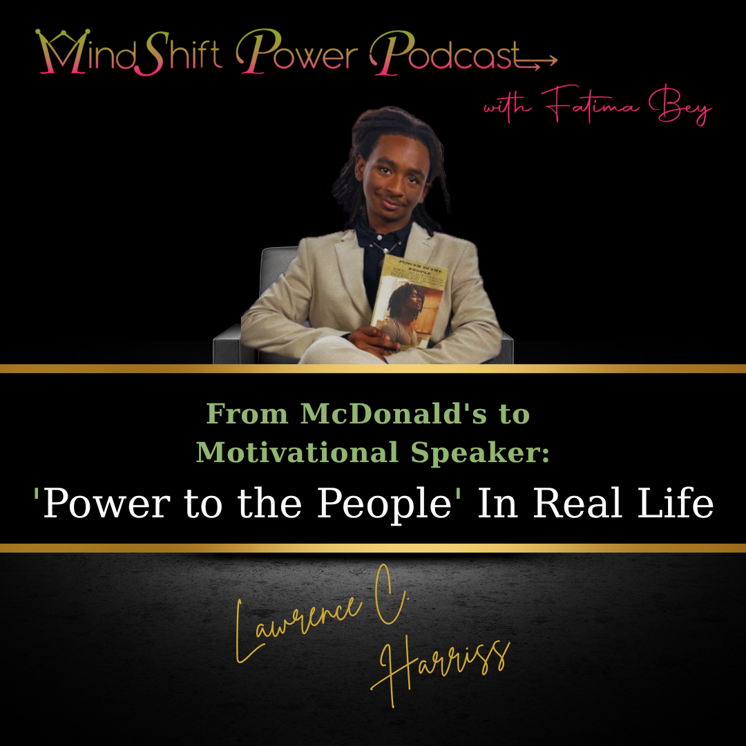 Lawrence C. Harris, 19-year-old motivational speaker and author, sitting in chair holding his book
