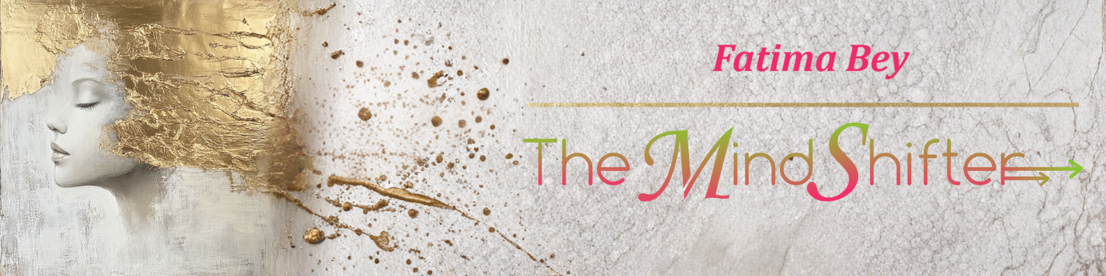 Abstract portrait of a serene woman with eyes closed, partially formed from gold leaf and textured stone, symbolizing MindShift Coaching, identity transformation, mindset clarity, and inner alignment by Fatima Bey The MindShifter