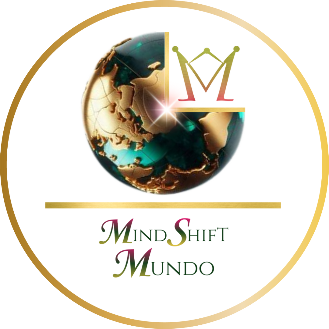 MindShift Mundo logo featuring a gold-and-emerald world globe with a radiant spark and the MindShift crown emblem, symbolizing coaching for different-thinking entrepreneurs and leaders who donβt fit the mold.