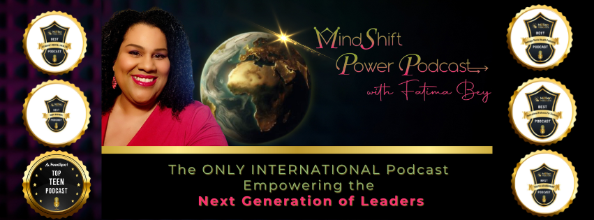 Image banner for MindShift Power Podcast with a badge from Feedspot naming it as the Teen podcast in the world