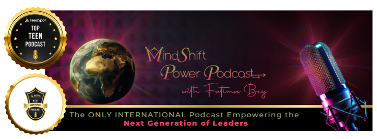 Image banner for MindShift Power Podcast with a badge from Feedspot naming it as the Teen podcast in the world