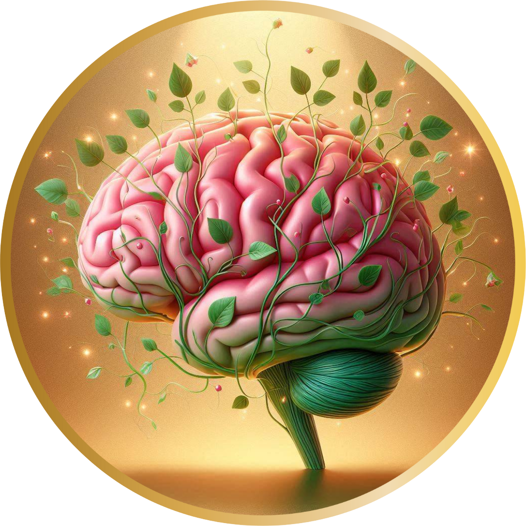 Personal MindShift Coaching emblem with a flourishing brain and growing vines, symbolizing personal mindset transformation.