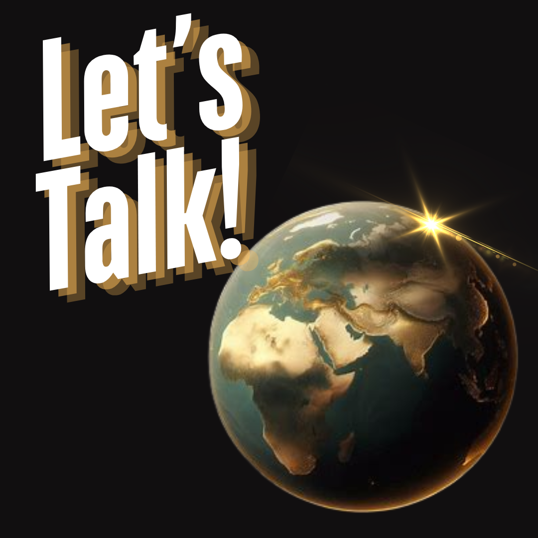 Let's Talk! logo, submit podcast topic button