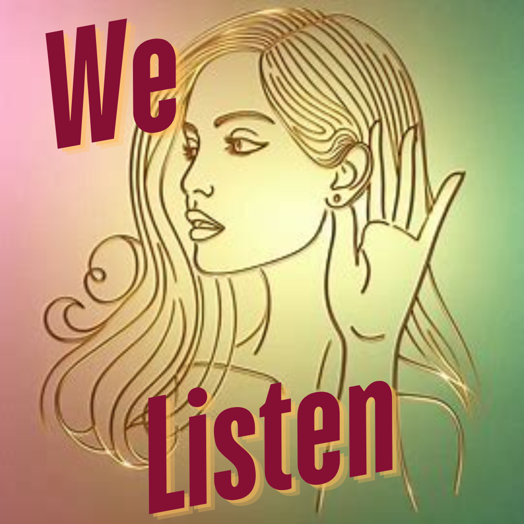 We Listen notepad, submit podcast comment button