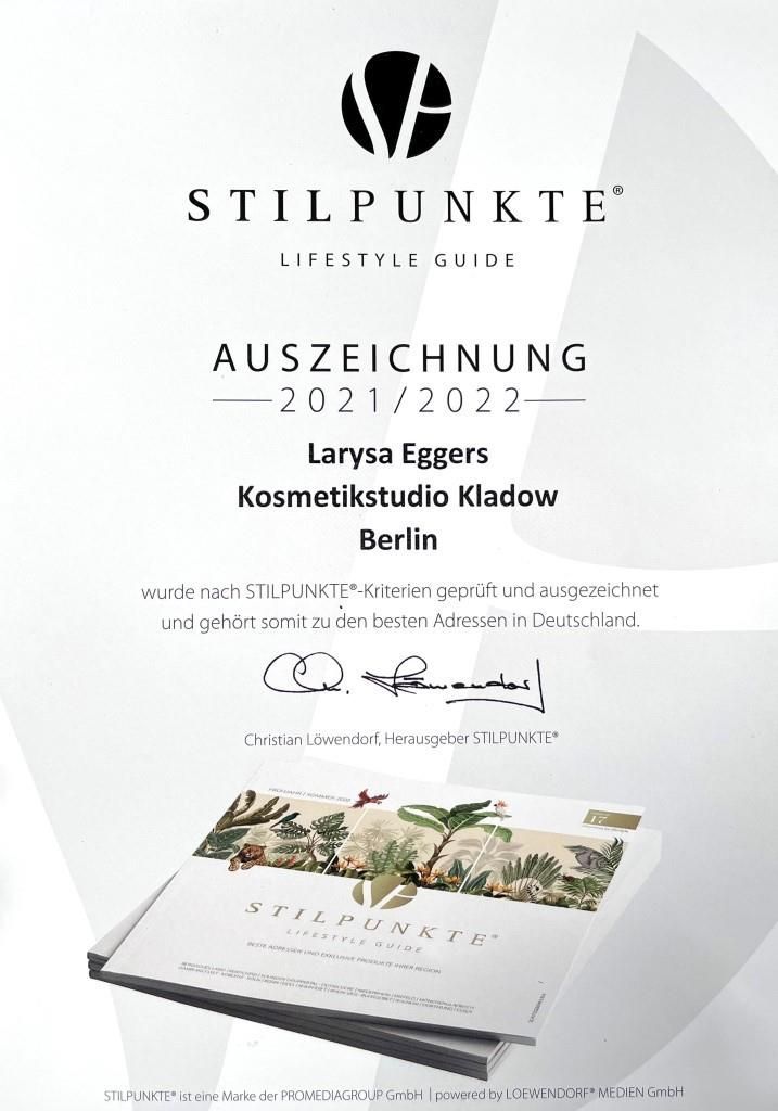 Auszeichnung 2021 Award Larysa Eggers Kosmetik