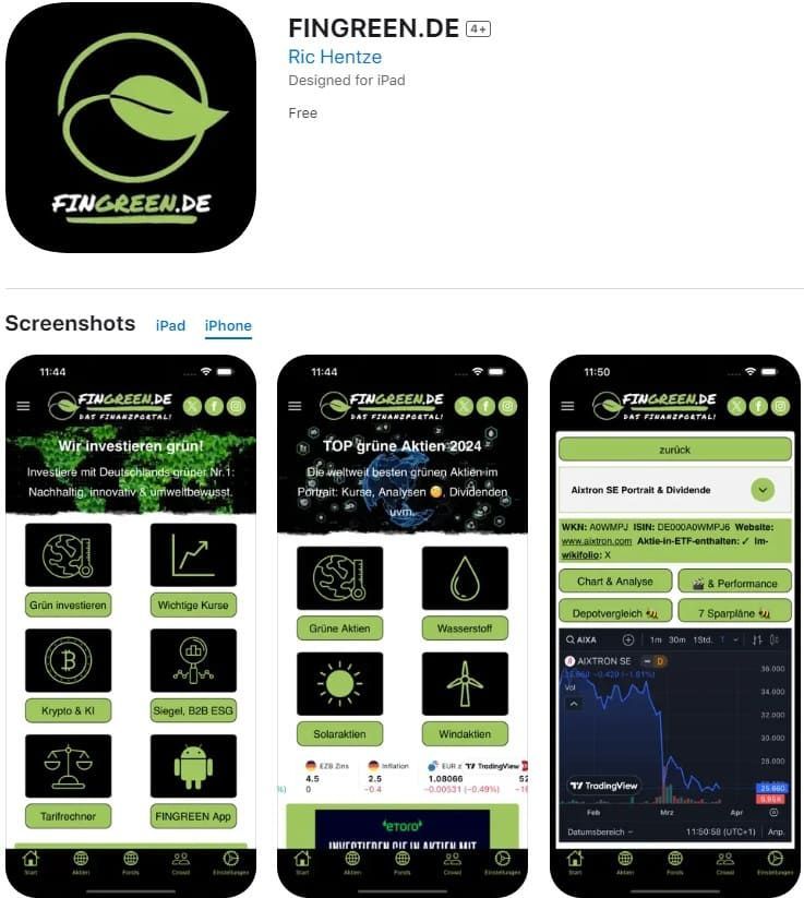 Die fingreen.de App im Apple App Store