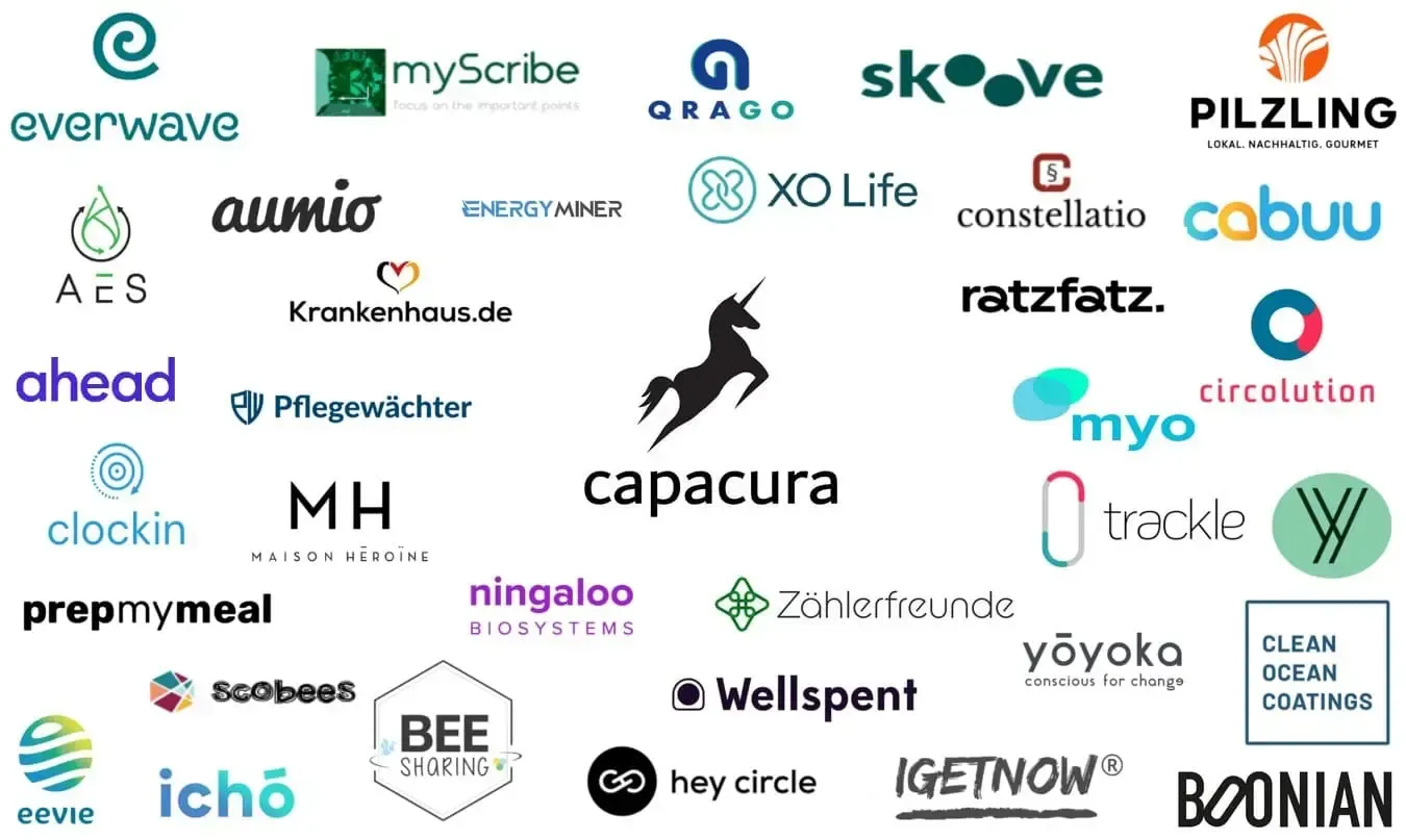 Viele Logos von innovativen Startups auf einem Bild, die durch Venture Capital finanziert wurden.