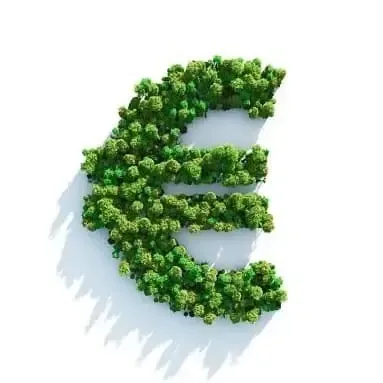 Die top grünen Aktien 2026 aus Deutschland und weltweit werden dargestellt durch ein Eurosymbol aus Bäumen.