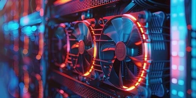 Das Bild eines riesigen Computerraums zeigt wie grüne Kryptowährungen erstellt werden.