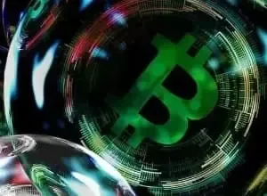 Ein grünes Bitcoin Symbol symbolisiert grüne Kryptowährungen und leitet weiter zur Fingreen.de Rubrik Krypto, wo die besten grünen Kryptowährungen, Bitcoin Alternativen und nachhaltige Green Coins gelistet werden.