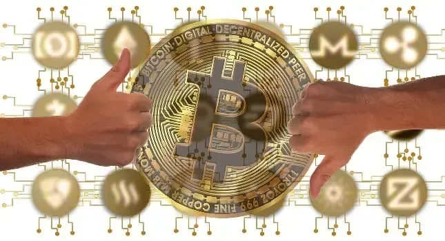 Viele verschiedene Symbole von grünen Kryptowährungen.