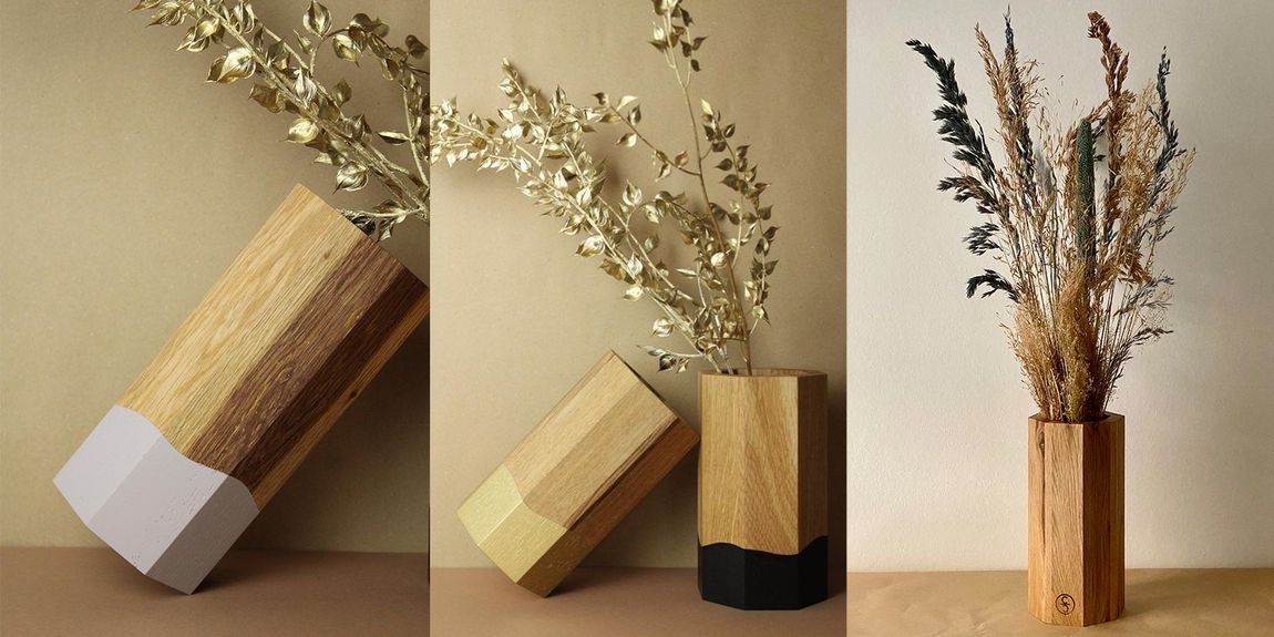Holzvase Ecki - Trockenblumen