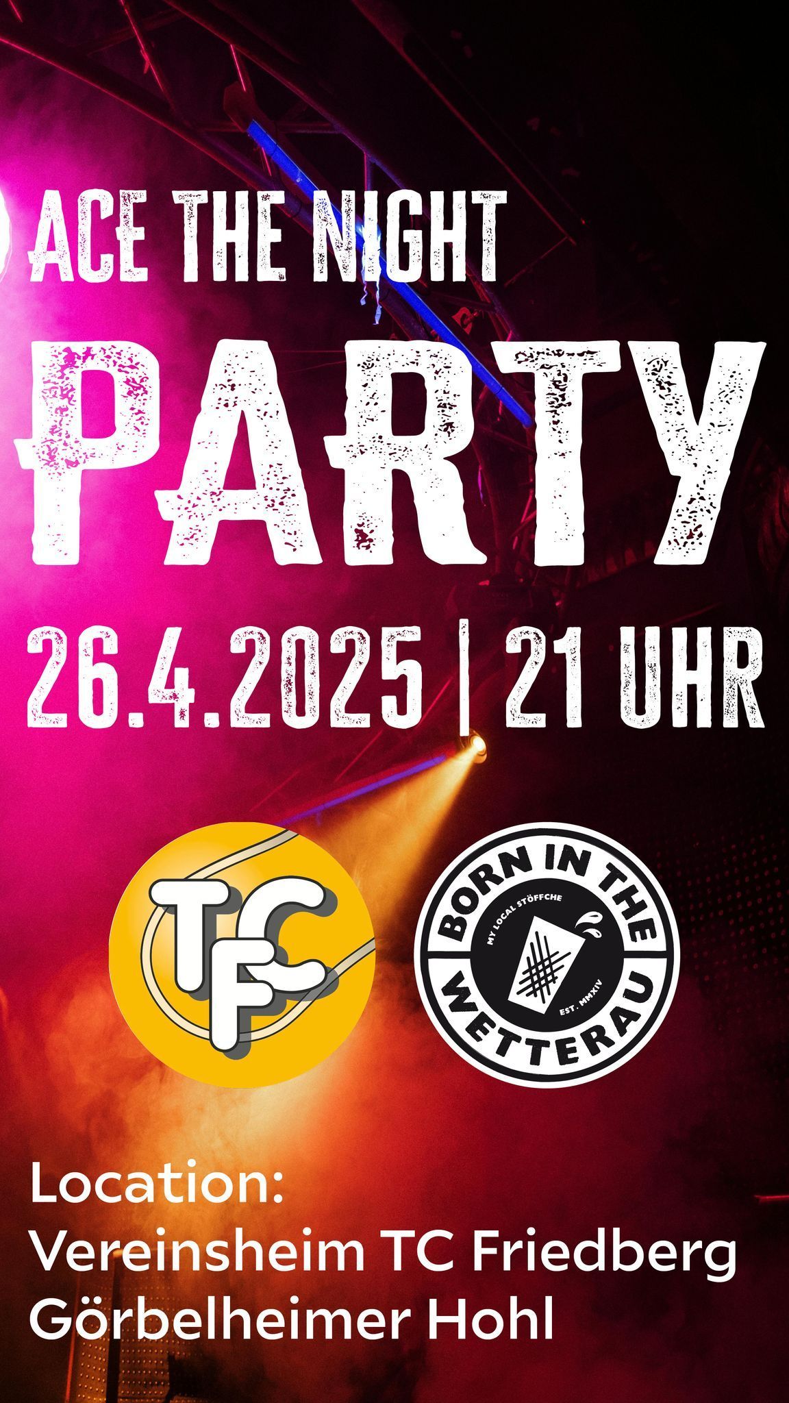 Party am 26.4. ab 21 Uhr im Clubhaus des TCF
