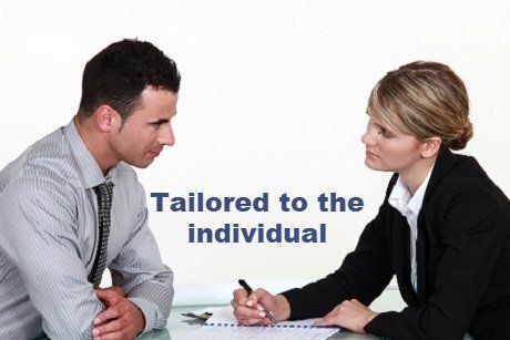 Support tailored around individual needs 1-2-1 training session