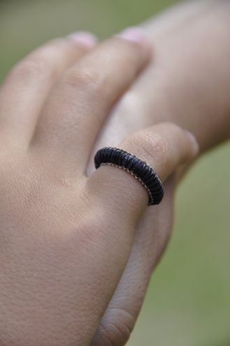 Horse Hair Ring Chestnut on Finger